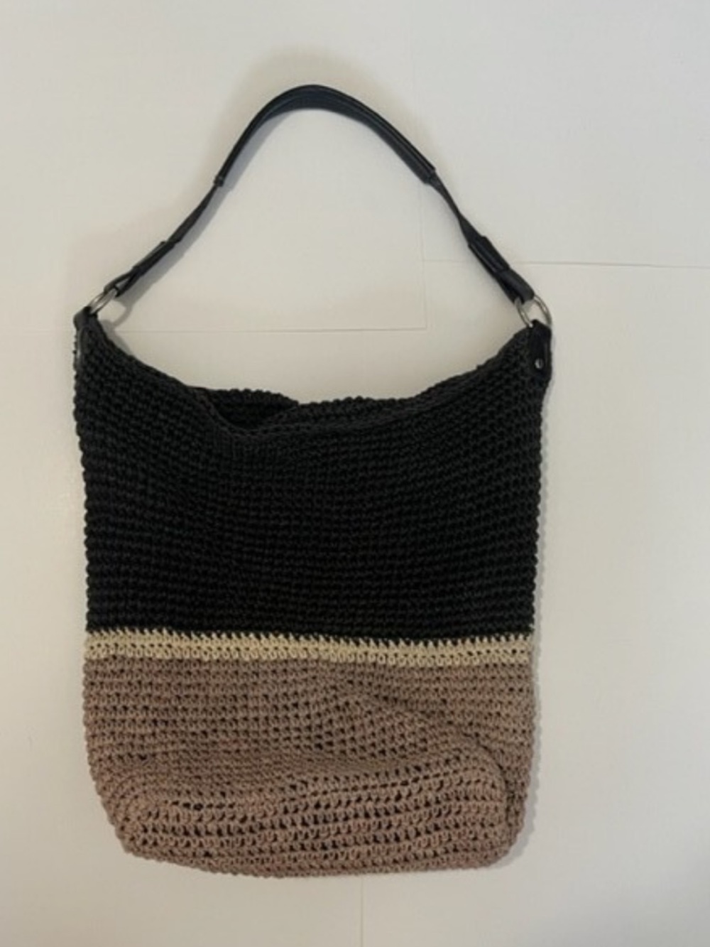 Banana Republic Two-Tone Crochet Shoulder Bag in Black and Taupe